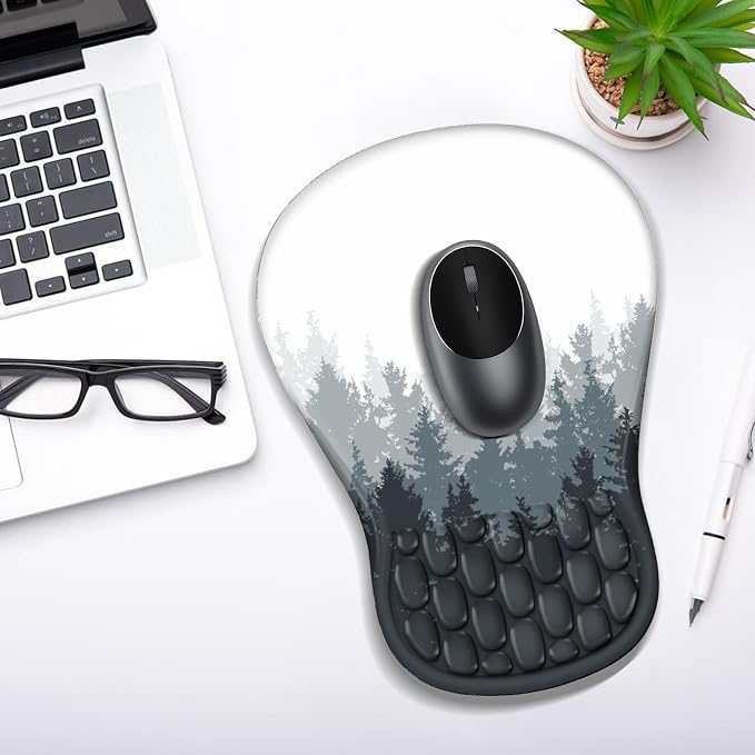 YIWEI Ergonomic Mouse Pad with Wrist Rest for Carpal Tunnel Pain Relief | Memory Foam Wrist Support,Non-Slip Rubber Base, Keyboard Computer Mousepad,Lycra Cloth Surface,Gaming Home Office