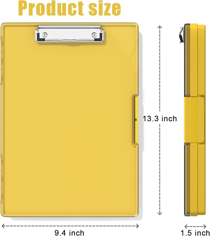 Hongri Clipboard with Storage, Yellow 8.5 x 11 Clip Board, Dual Compartmen | Folder Nursing Side Opening, Heavy Duty Organization Box, Smooth Writing for Teachers, Classroom, Size 13.3 x 9.4 x 1.5 in