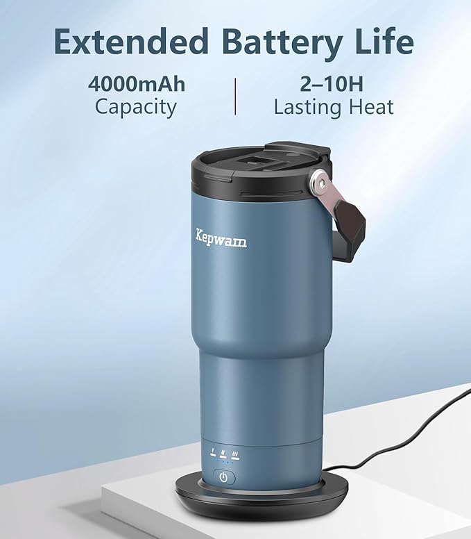 Kepwam Self-Heating Travel Mug 20oz, Temperature-Controlled Coffee Warmer Mug, Smart Travel Coffee Mug Keep Coffee Drinks Hot, Heated Mug Great for Driver Outdoor Fits Car Cup Holders