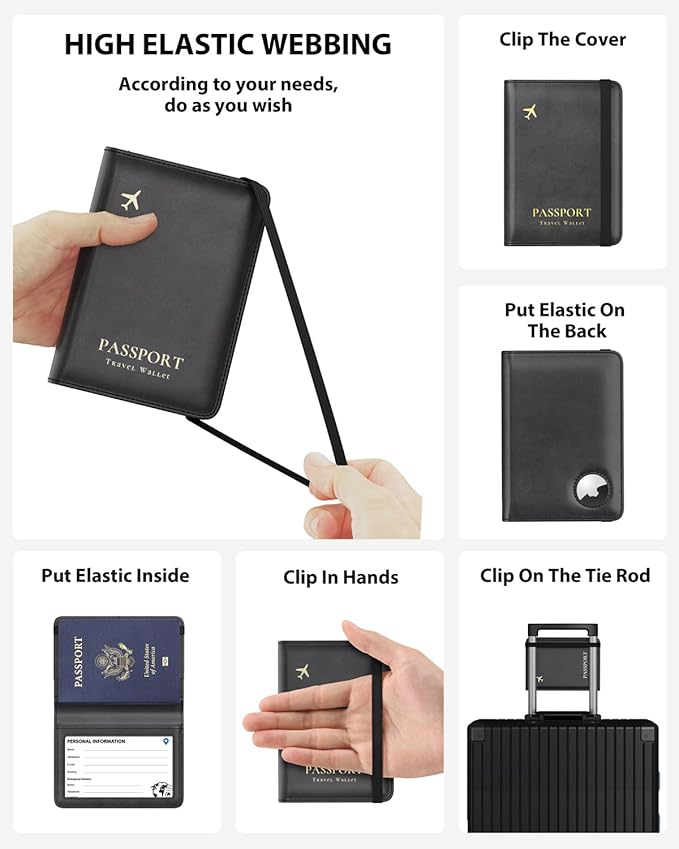 Stouchi AirTag Passport Holder – Slim RFID Travel Wallet | Ultra-slim, Waterproof PU Leather, 5 Card Slots, RFID Blocking, AirTag Slot – Perfect for US Passports
