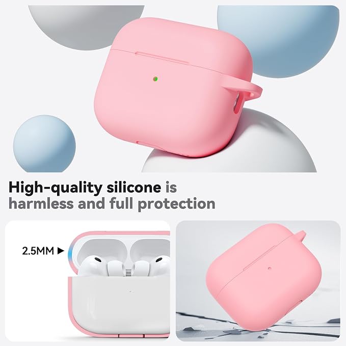 Ljusmicker for AirPods Pro 3 Case 2025 with Cleaner Kit,Pink | Soft Silicone Protective Cover for Apple AirPod Pro 3rd Generation Case with Keychain for Women Men,Shockproof