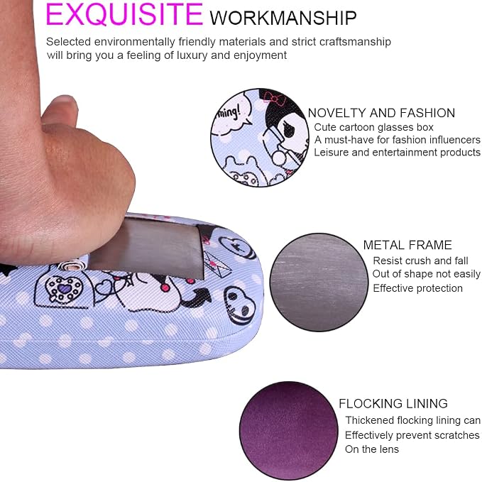 ADBGV Cute Stylish Hard Shell Eyeglasses Cases Protective Case Storage Box With Glasses Cloth Eyeglass Strap for Girl Teen