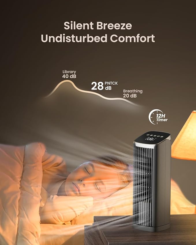 PNTCK 13" Tower Fan for Bedroom, Portable Desk Fan with 4 Speeds, 4 Modes | Quiet Cooling Fan with Remote, 12H Timer, 70° Oscillating Fans Bladeless Table fan for Room Office Home