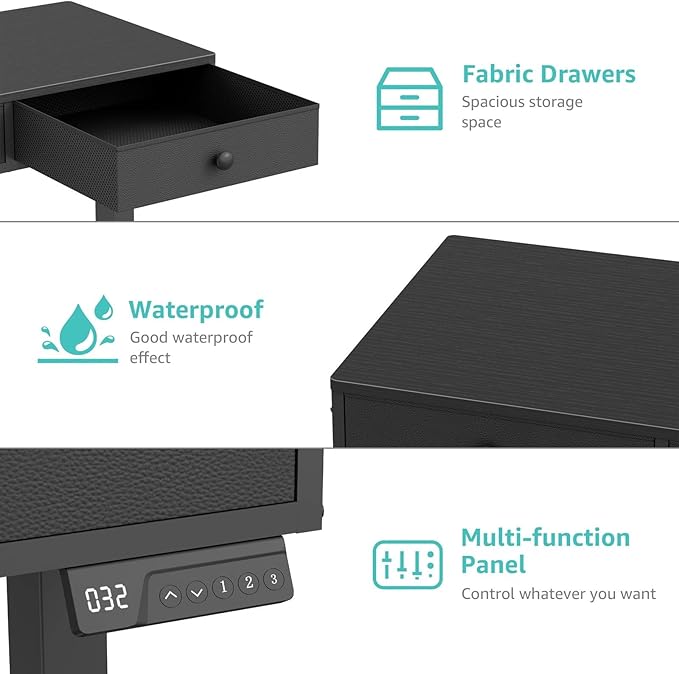 KLUVIS Electric Standing Desk with Drawers - 32 Inch Small Black Height Adjustable Sit Stand Desk with Storage for Home Office Bedroom, Study Writing Compact Stand up Computer Desks for Boys Girl Work