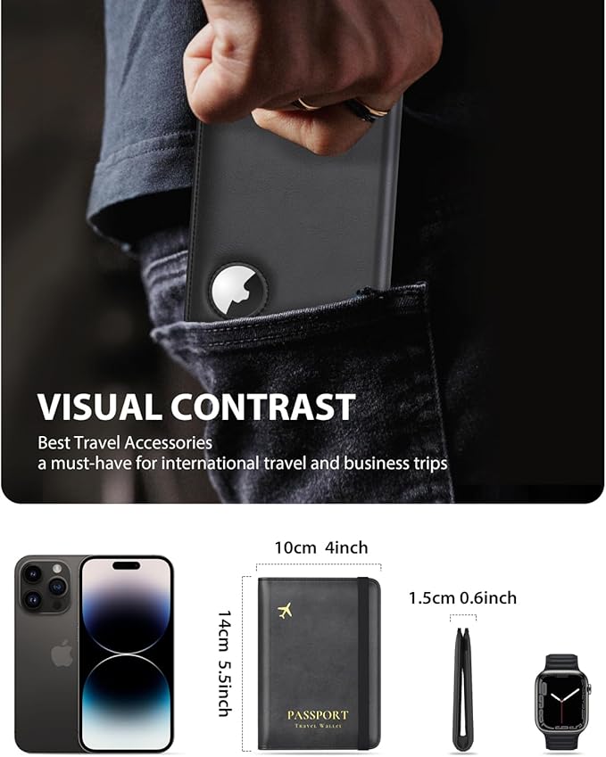 Stouchi AirTag Passport Holder – Slim RFID Travel Wallet | Ultra-slim, Waterproof PU Leather, 5 Card Slots, RFID Blocking, AirTag Slot – Perfect for US Passports