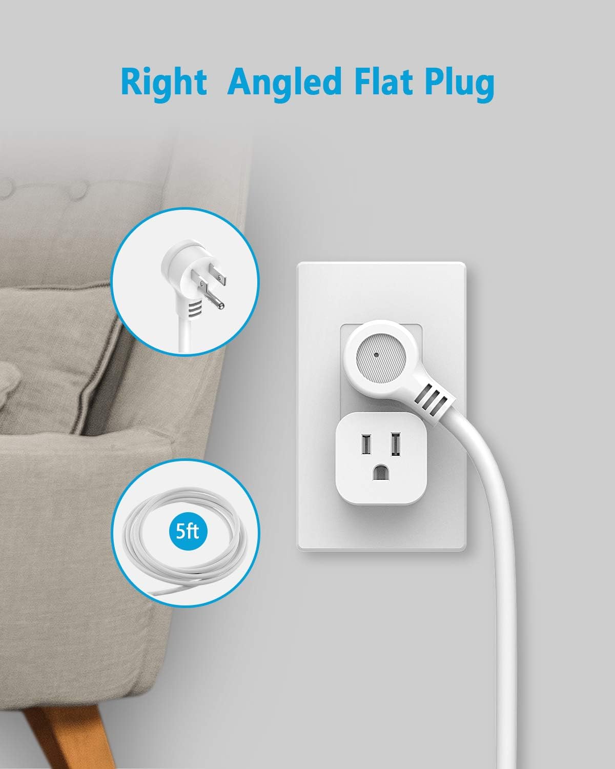 Power Strip Surge Protector Plug, TESSAN 15 FT Extension Cord with Multiple Outlets, 1080J Protection, 6 AC Outlets 3 USB Ports (3 USB A), Wall Mount for Home Office School Dorm Room Supplies