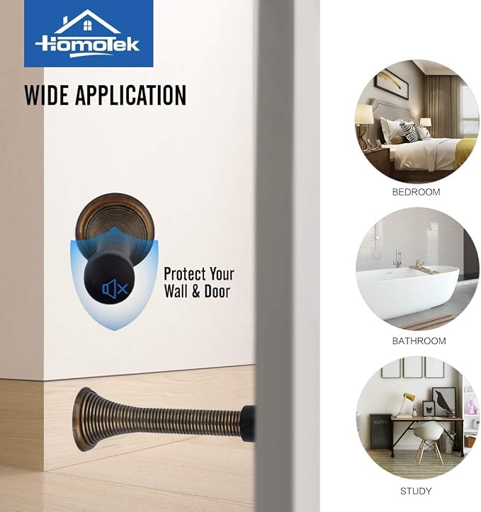 HOMOTEK 40 Pack Spring Door Stopper with Rubber Bumper 3-1/8" Flexible Spring Heavy Duty Wall Door Stop Low Mounted Door Bumper for Home (Antique Brass)