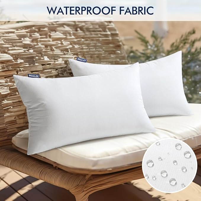 MIULEE 12x20 Inch Outdoor Pillow Inserts Set of 2, Waterproof Throw Pillows | Decorative Throw Pillows Inserts, Water-Resistant Garden Pillow Form for Patio Sofa Couch