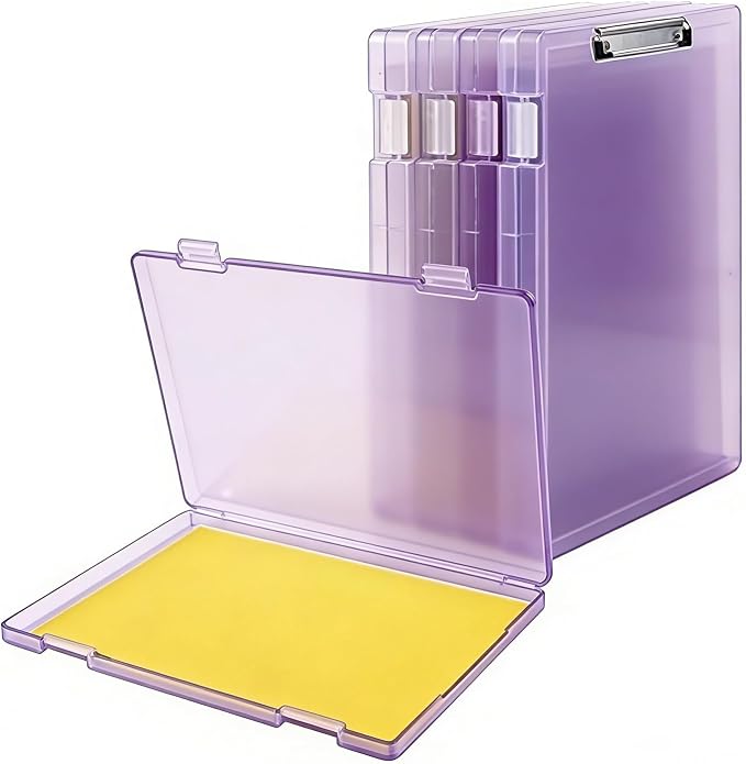 Clipboard with Storage, Clear Purple Plastic Clipboard with Side Opening, Waterproof Foldable Heavy Duty Nursing Clip Board for School & Office, Letter Size/ A4 with Christmas Stickers (Clear Purple)