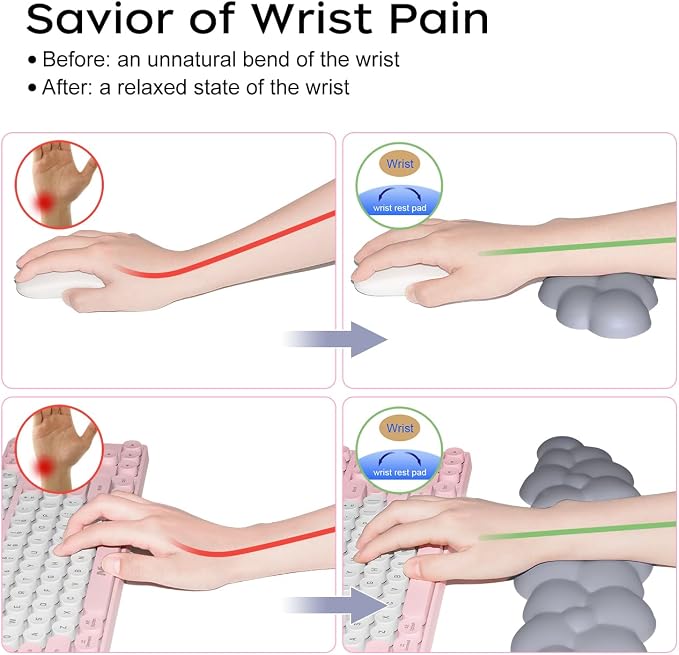 JIKIOU Upgrade Leather Cloud Wrist Rest for Keyboard and Mouse & Cup Pad | Wish Gift-Cute Cloud Shape, Comfortable and don’t Irritate to Skin, Non-Slip PU Base,Soft Memory Foam filled for Pain Relief