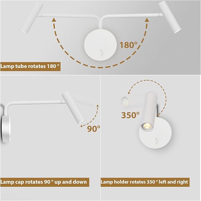 ZEROUNO Wall Mounted Reading Light for Bedroom Hardwired Sconce with Switch on/Off Modern 3000K Bedside Swing Arm Wall Lamp (White)