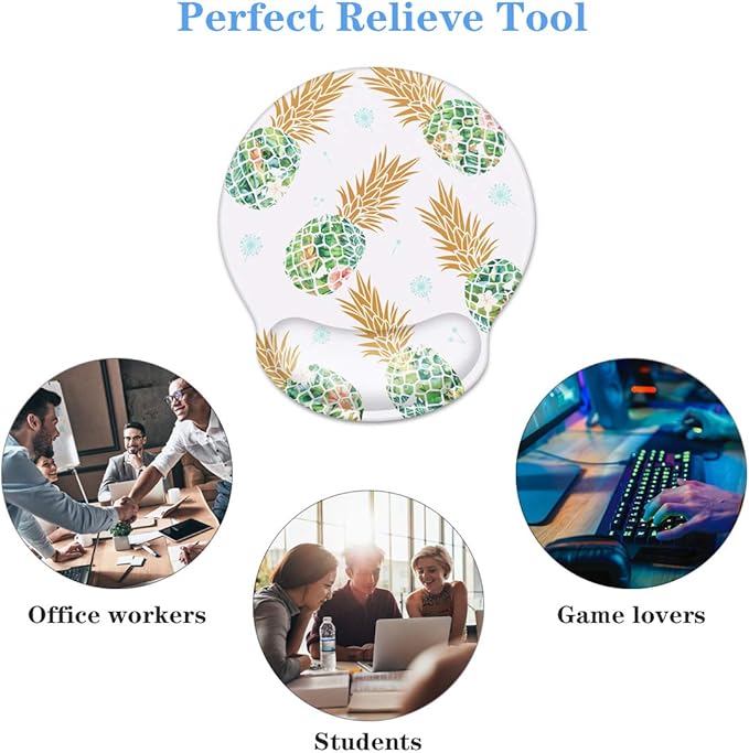 WAVEYU Pineapple Mouse Pad with Wrist Support, Cute Designed Mouse Mat with Wrist Rest for Women Girls, Comfortable Non-Slip Rubber Base Mousepad for Laptop, Computer, 9'' x 10'', Green Pineapple