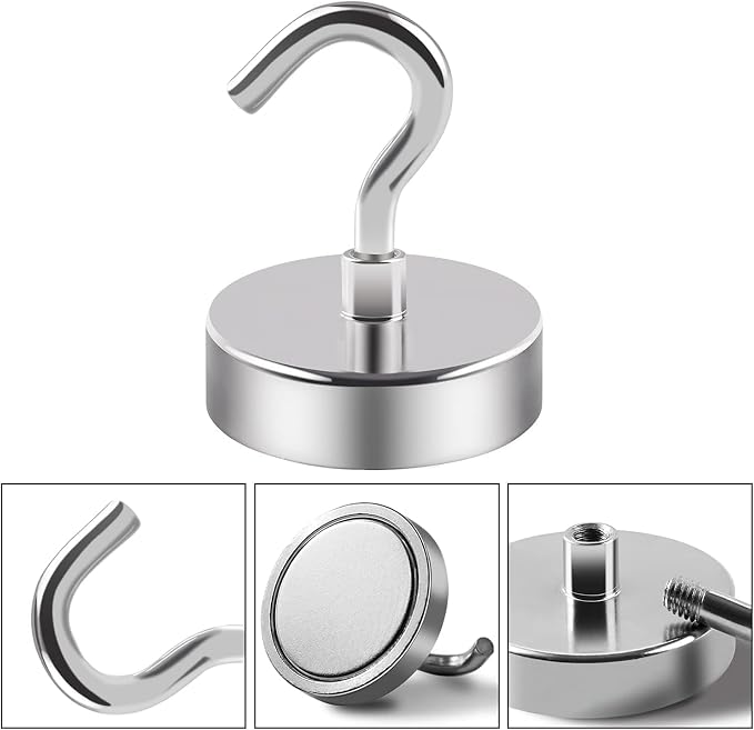 DIYMAG Magnetic Hooks, 170lbs 16pcs Cruise Cabin Essentials Heavy Duty N52 | Strong Neodymium Rare Earth Magnets, for Kitchen, Classroom, Beach, Cruise Cabins, Refrigerator, Hanging Key Clothes Wall Hat