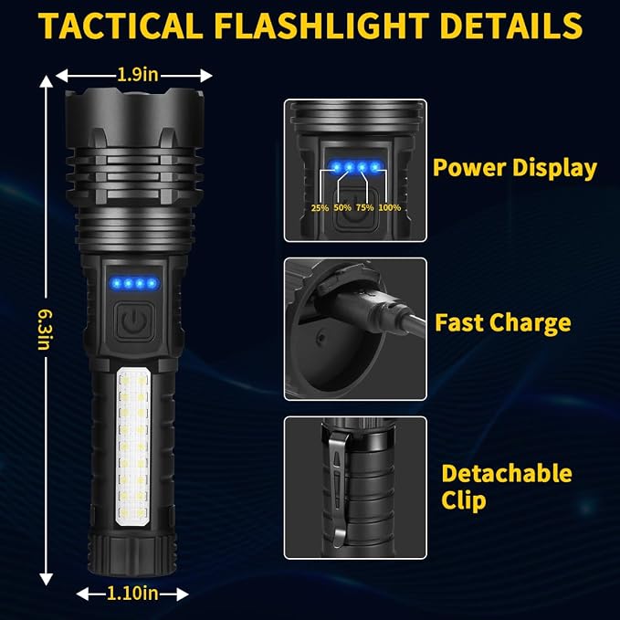 ZioeYiue Rechargeable Flashlights High Lumens, 7Mode Super Bright Flashlight Powerful, Adjustable Tactical Flash Light High Powered, LED Flashlights for Home Emergency Hunting Camping Essentials Gear