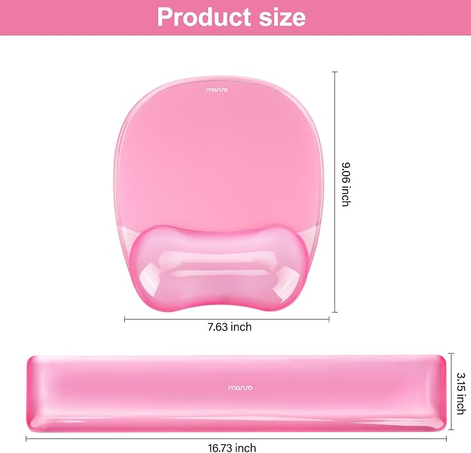 MOSISO Cooling Gel Wrist Rest Support for Mouse Pad&Keyboard Set, Pink | Irregular Oval Ergonomic Mousepad Keyboard Pad Non-Slip Base Home/Office Pain Relief&Gel Easy Typing Pad for Computer Laptop