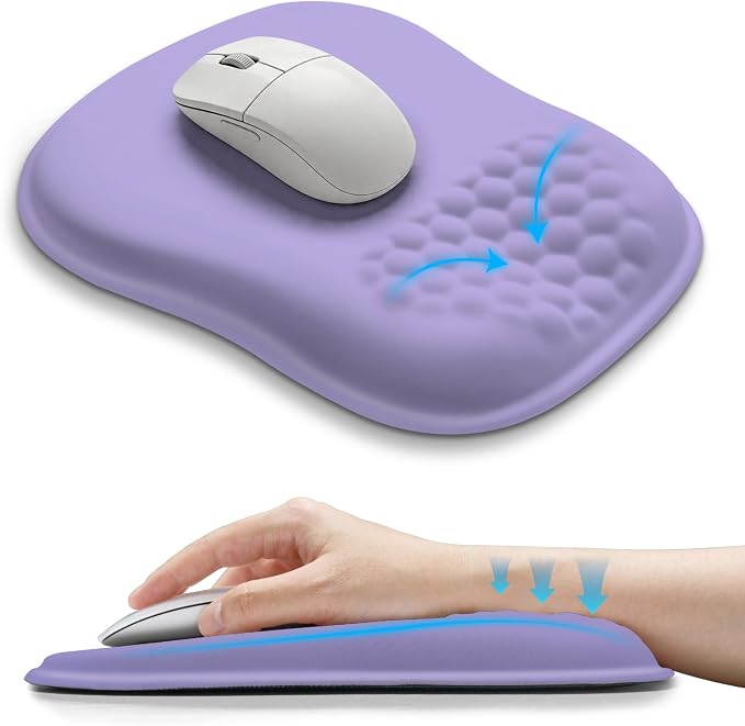 Hokafenle Ergonomic Wrist-Hugging Mouse Pad Wrist Support, U-Shaped Holding Wrist Rest Mousepad for Carpal Tunnel Pain Relief with Cushioned Memory Foam Slope Massage Bulge (10.2x8.3 in,Lavender)
