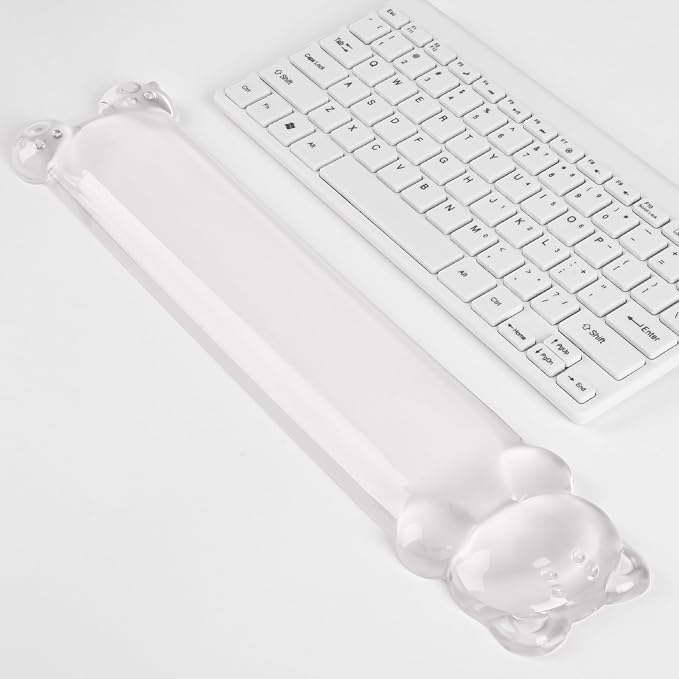Ergonomic Silicone Gel Keyboard Wrist Rest – Clear Wrist Rest for Computer Keyboard 60%/68%/75%, Comfort & Support for Typing and Gaming(Cute White Bear)