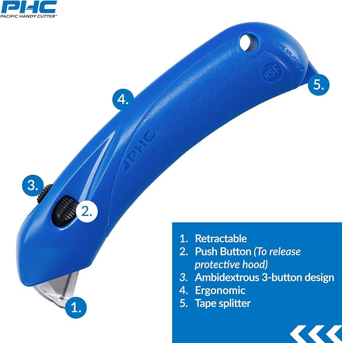 Pacific Handy & Safety-Cutter RSC-432 Restaurant with Auto-Locking Safety Hood, Disposable, Food-Safe NSF Certified Box-Cutter (Pack of 2)