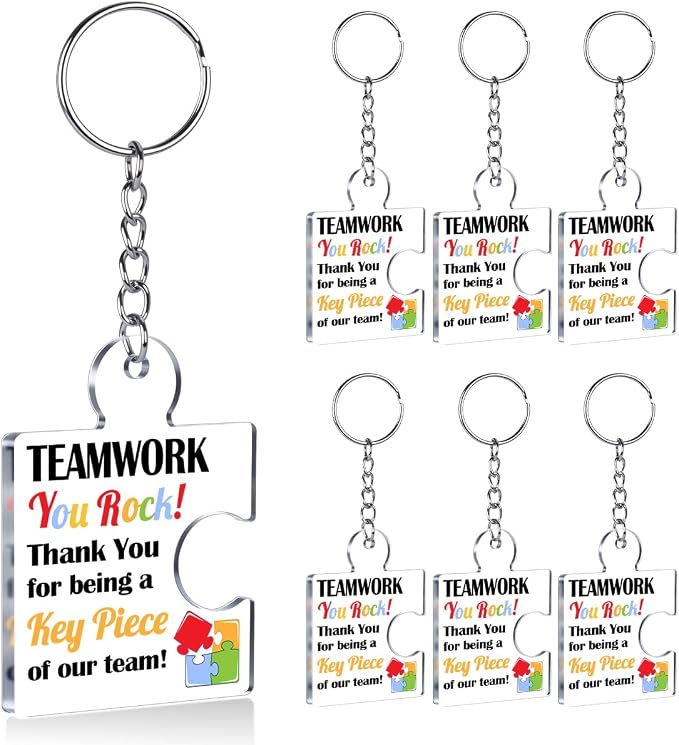 Team Appreciation Gifts Bulk Thank You Keychains for Coworkers | Gift Set for Employee, Staff, Teachers, Teamwork Puzzle Piece Keyring, Acrylic