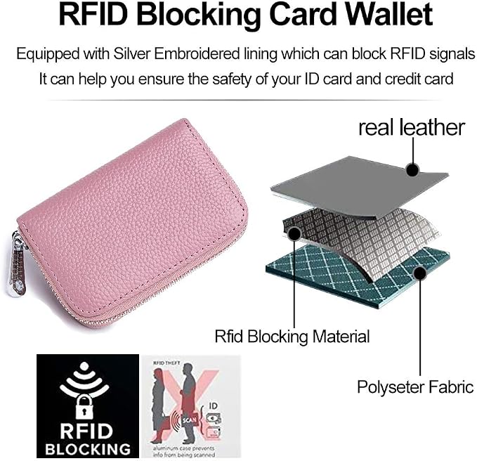 RFID Credit Card Holder Genuine Leather Credit Card Wallet with Zipper | RFID