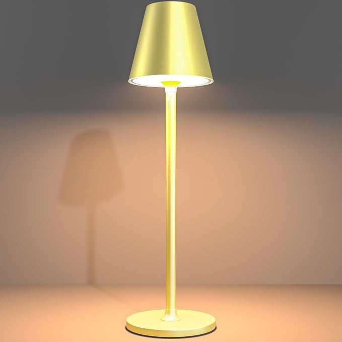 Timjorman 1-Pack Cordless Table Lamps - 5000mAh Rechargeable Battery Operated Desk Lamp, 3-Level Dimmable LED Night Light for Bedroom, Dining, Restaurant - Metal Design (Champagne Gold-1Pack)