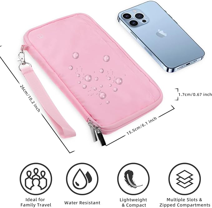 WALNEW Passport Holder for Travel Family, RFID Blocking Passport Wallet | International Travel Essentials, Travel Document Holder with Wristlet and Cross Body Straps, Fits 7 Passports for Family