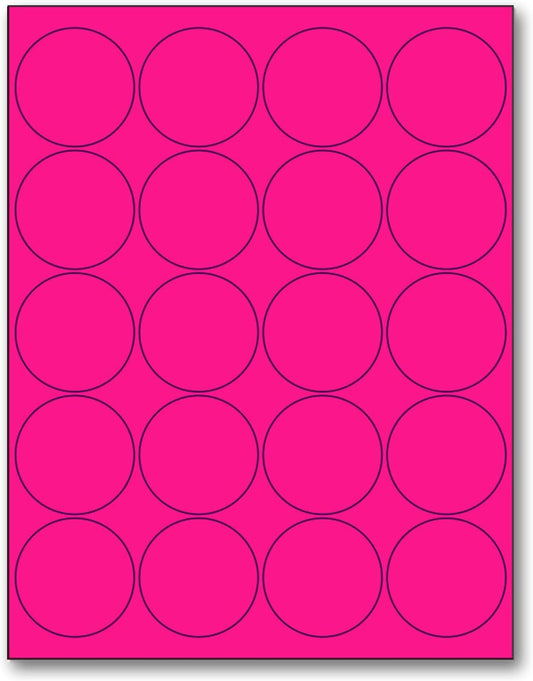 NextDayLabels - 8-1/2 x 11" Neon Color High Light Fluorescent Labels for Laser & Inkjet Printer (Pink Fluorescent, 2" Round - 20 Per Page | 500 Labels)