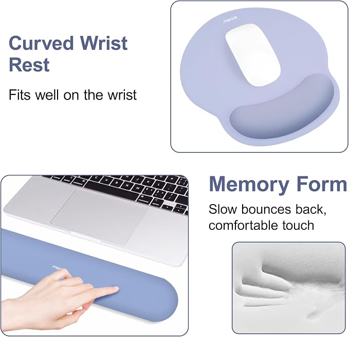MOSISO Wrist Rest Support for Mouse Pad&Keyboard Set, Stone Blue | Circle Curved Ergonomic Mousepad Non-Slip Base Home/Office Pain Relief&Easy Typing Pad with Soft Cloth&Silicone Lining