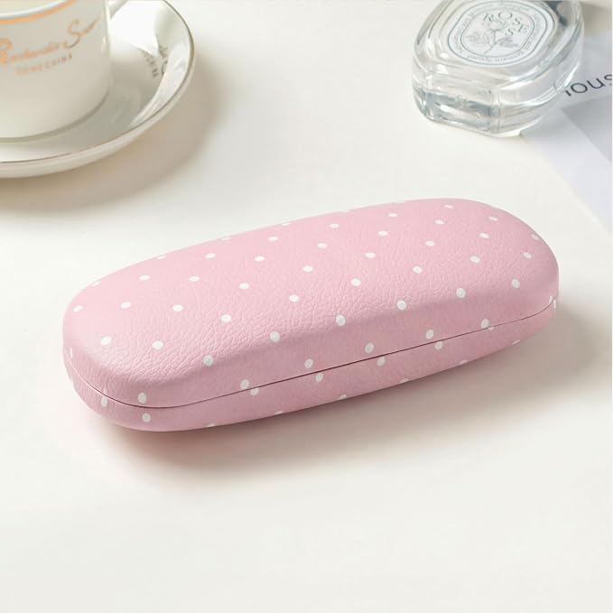 Glasses Case Hard Shell, Cute Sunglasses Case for Women Leather Protective Case for Eyeglass with Cleaning Cloth