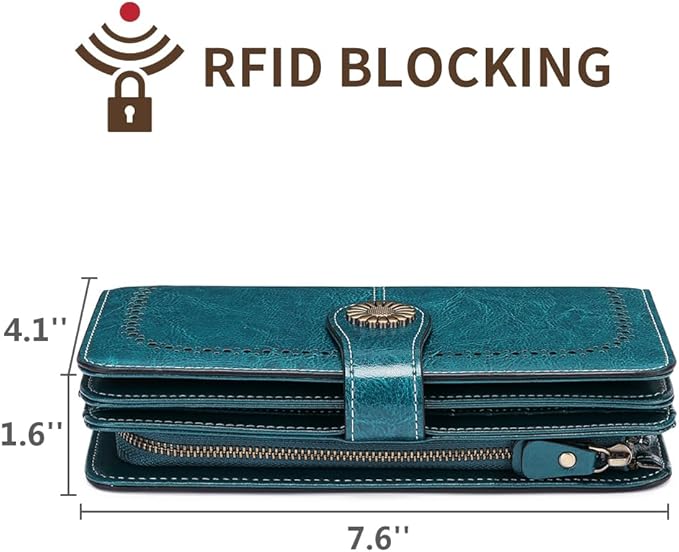 SENDEFN Wallets for Women Leather Credit Card Holder with RFID Blocking Large Capacity Wristlet | with RFID Blocking