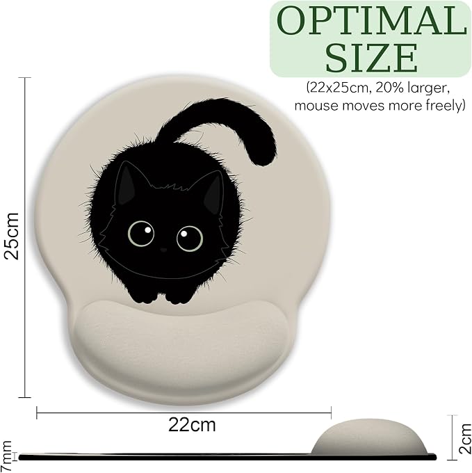 LIMKRIAN Black Cat Ergonomic Mouse Pad with Wrist Rest, Cat Lovers Gifts | Computer Small Mouse Pad, Comfort Wrist Support, Pain Relief, Non-Slip PU Base, Cute Office Supplies Desk Accessories Decor