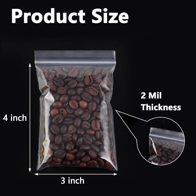 BESARME 1000 PCS 3" x 4" Small Plastic Bags for Jewelry Mini Clear Plastic Poly Bag 2 Mil with Resealable Lock Seal Zipper for Storage Gifts Candy Screws