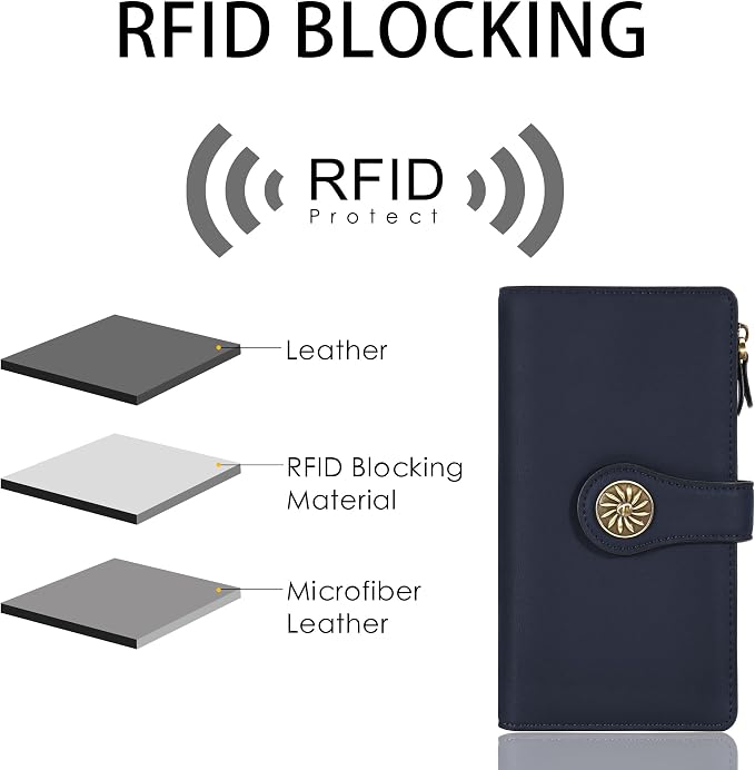 Travelambo Women's Wallet RFID Blocking Trifold Clutch Large Capacity Credit Card Holder Travel Purse