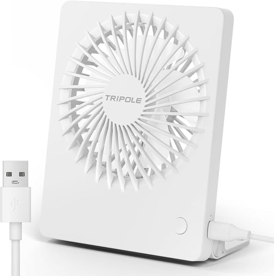 TriPole Mini Desk Fan USB Powered Portable Fan Small Personal Fan 3 Speeds Strong Airflow Table Fan for Travel Home Office Bedroom Desktop, 3.3ft Cable (No Battery, White)