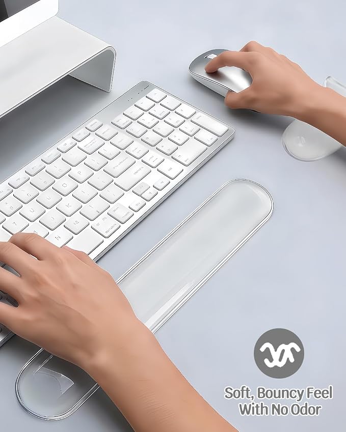 Clear Gel Keyboard Wrist Rest with Mouse Pad Wrist Support, Ergonomic Wrist Rest for Computer Keyboard and Mouse, Non-Slip Cooling Keyboard Pad for Office, Gaming & Laptop (Transparent)