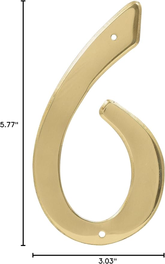 Hillman 847048 4-Inch Nail-On Traditional Solid Brass House Number 6