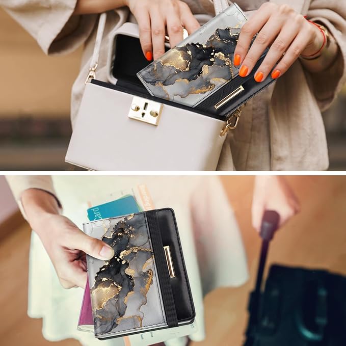 Coco Rossi Passport Holder for Travel Women Slim RFID Passport Cover Wallet | Travel Essentials, Passport Book Holders, Passport Wallet Cover Case, PU Leather, Cute, Thin, Spliced Design, Grey Marble