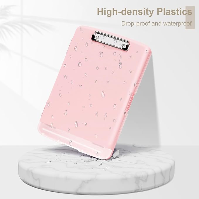 Piasoenc Clipboard with Storage, 8.5 x 11 Clip Board with Pen Holder, Pink | High Capacity, Heavy Duty Plastic Organization Box for A4 Legal Paper Folder, Folio & Side-Opening Nurses, Teachers, Student