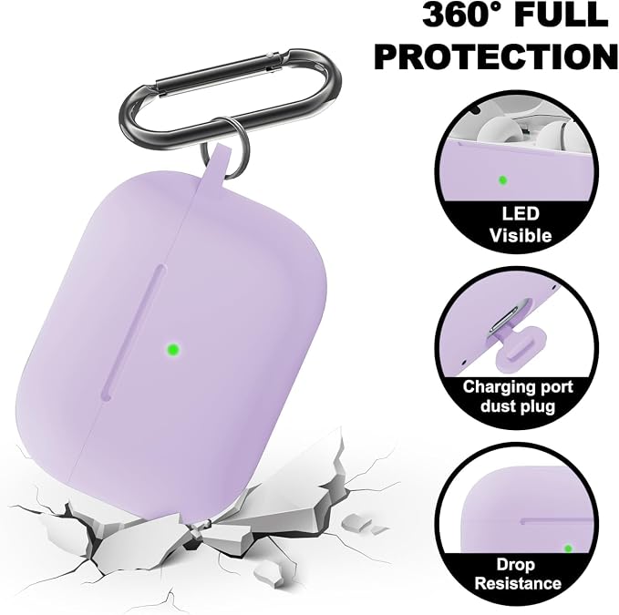 Full-Coverage dustproof Design for AirPods Pro 3 Case Cover with Cleaner Kit, Soft Silicone Cover for AirPods Pro 3rd Generation Comes with Keychain,Suitable for 3rd Generation Case,Lavender