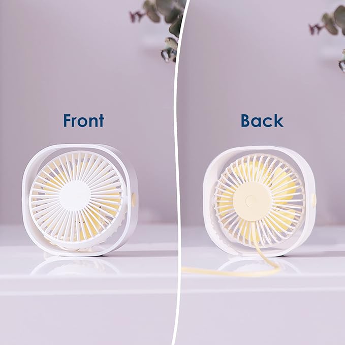 Simpeak Small USB Fan Small Quiet Portable USB Powered ONLY (No Battery), Cooling 3 Speed Setting 360° Adjustable Swivel Desktop Personal Fan for Home Office Bedroom Outdoor Travel Summer (White)