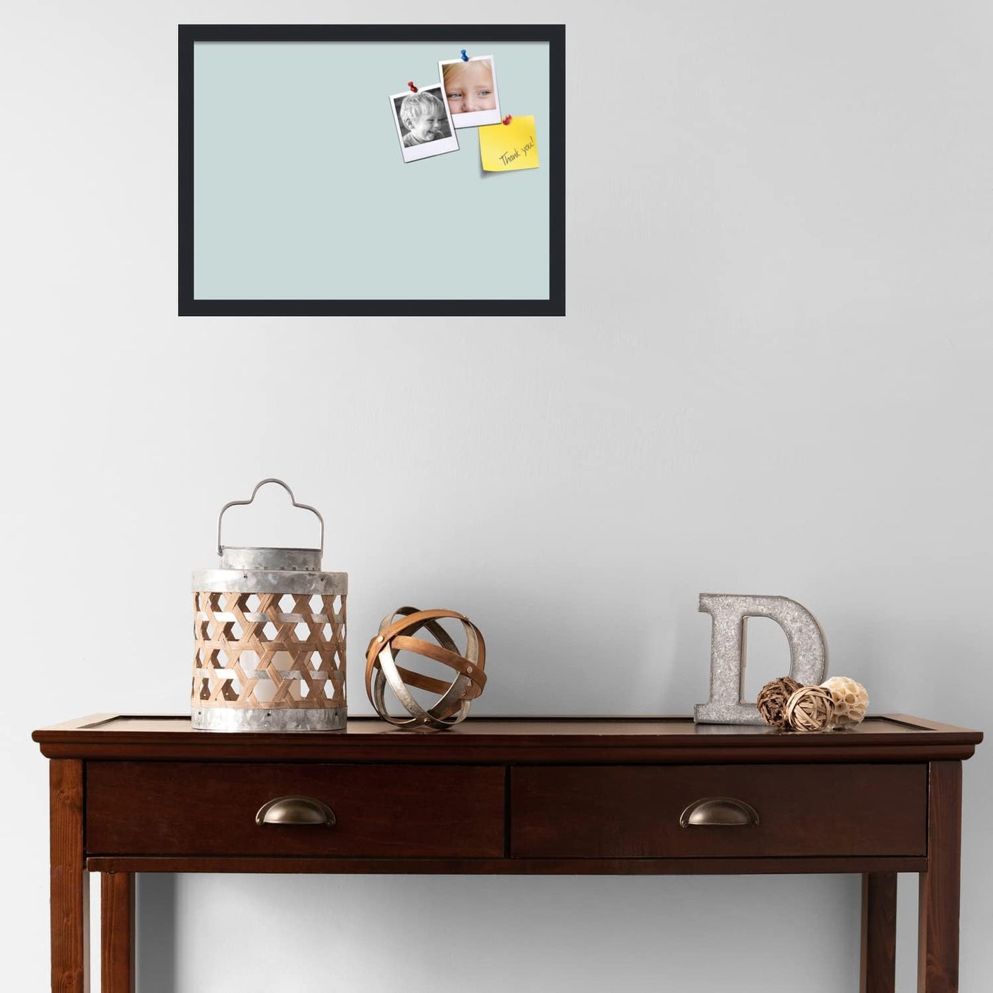 PinPix 22x16 Inch Cork Bulletin Board. This Decorative Framed Pin Board Comes with Soft Blue Design and a Satin Black Frame. Ideal for Home Office Decor or Message Board (PinPix-1814)