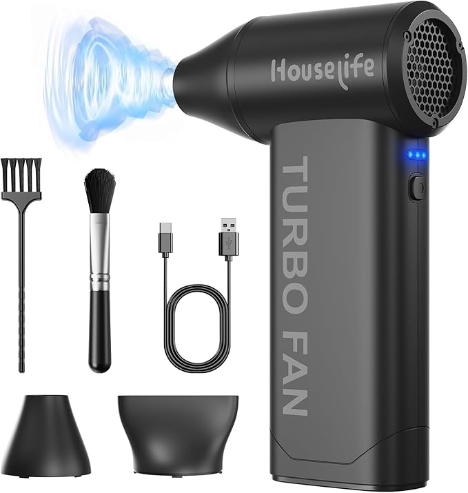 Houselife Compressed Air Duster for Computers - 150,000 RPM Brushless Motor Mini Blower, Small Hand Held Blower & Reusable Canned Air Alternative for PC, Keyboard Cleaning (0.66 lbs)