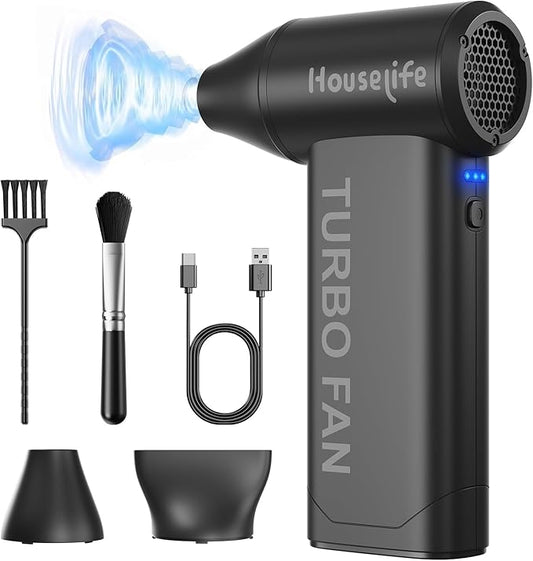 Houselife Compressed Air Duster for Computers - 150,000 RPM Brushless Motor Mini Blower, Small Hand Held Blower & Reusable Canned Air Alternative for PC, Keyboard Cleaning (0.66 lbs)