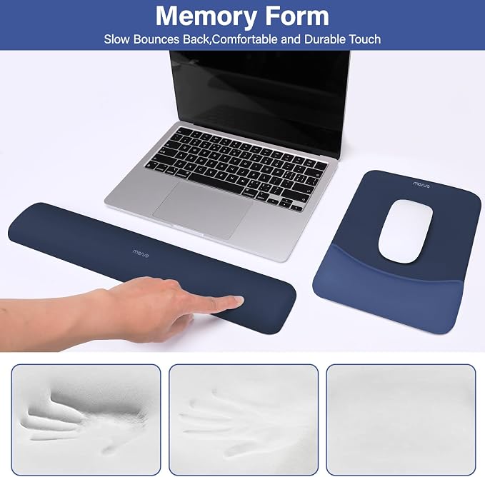 MOSISO Wrist Rest Support Mouse Pad & Keyboard Set, Navy Blue | Rectangular Ergonomic Mousepad, Non-Slip Base, Home/Office Pain Relief & Easy Typing, Neoprene Cloth & Raised Silicone Lining