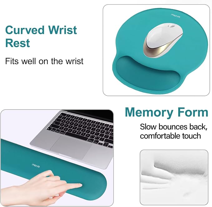 MOSISO Wrist Rest Support for Mouse Pad&Keyboard Set, Teal Green | Circle Curved Ergonomic Mousepad Non-Slip Base Home/Office Pain Relief&Easy Typing Pad with Soft Cloth&Silicone Lining