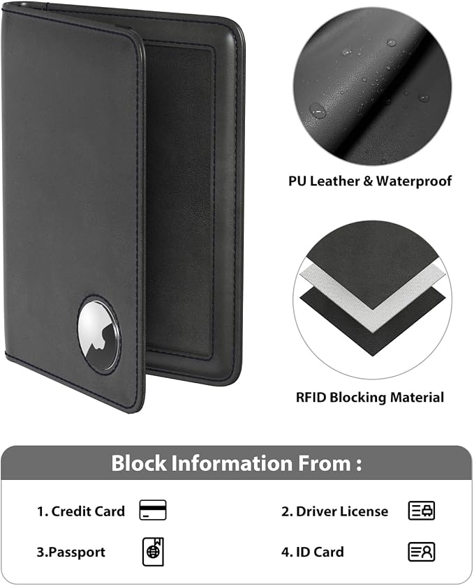 Stouchi AirTag Passport Holder – Slim RFID Travel Wallet | Ultra-slim, Waterproof PU Leather, 5 Card Slots, RFID Blocking, AirTag Slot – Perfect for US Passports