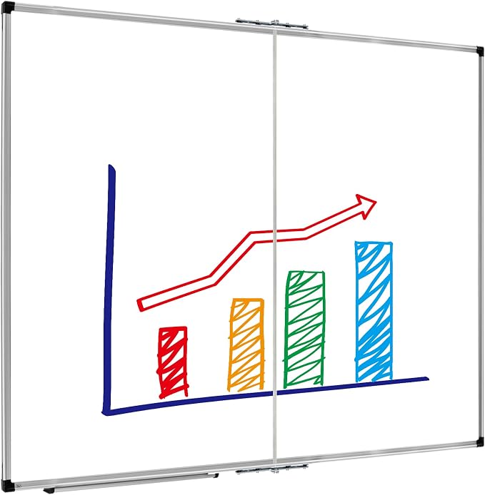 XBoard Magnetic Whiteboard 48 x 48 Inch, Foldable Dry Erase White Board with Aluminium Frame & Marker Tray 4' x 4', Wall Mounted Folding Message Presentation Board