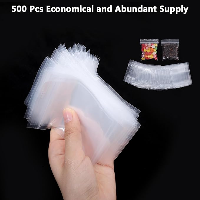 500 PCS 3" x 3" Small Plastic Bags for Jewelry Mini Clear Plastic Poly Bag 2 Mil with Resealable Lock Seal Zipper for Storage Gifts Candy Screws