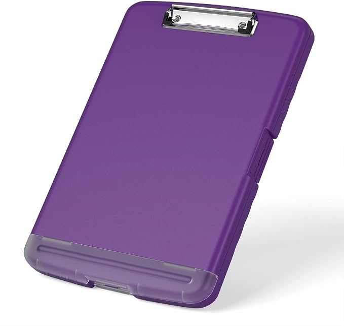 Rimilak Clipboard with Storage, 8.5 x 11'' High Capacity Clip Board, Purple | Smooth Writing, Side-Opening Plastic Folder with Pen Holder, Size 14.2 x 9.6 x 1.2″ ,for Classroom, Teacher, Student
