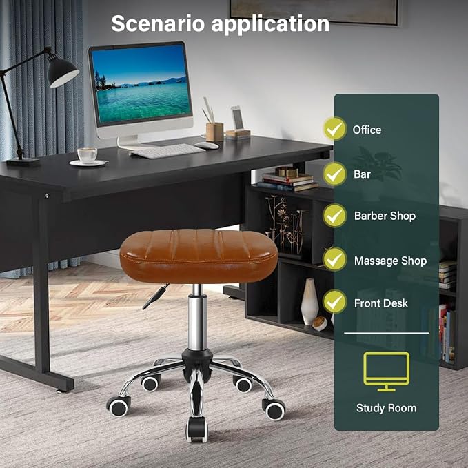 BFTOU Minimalist Square Swivel Stool with Wheel for Work SPA Shop Massage Height-Adjustable and Cost-Effective Rolling Stool Chair (Brown)